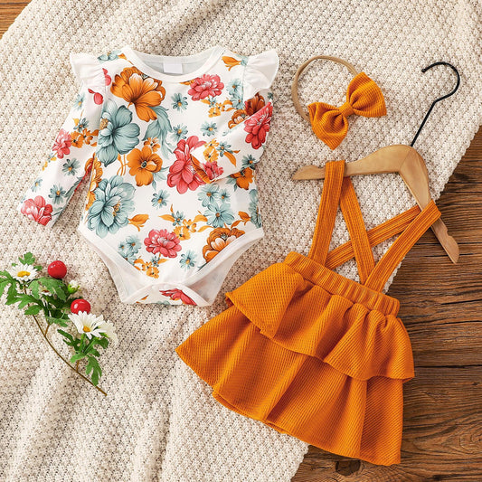 Chloe Floral & Waffle Suspender Set