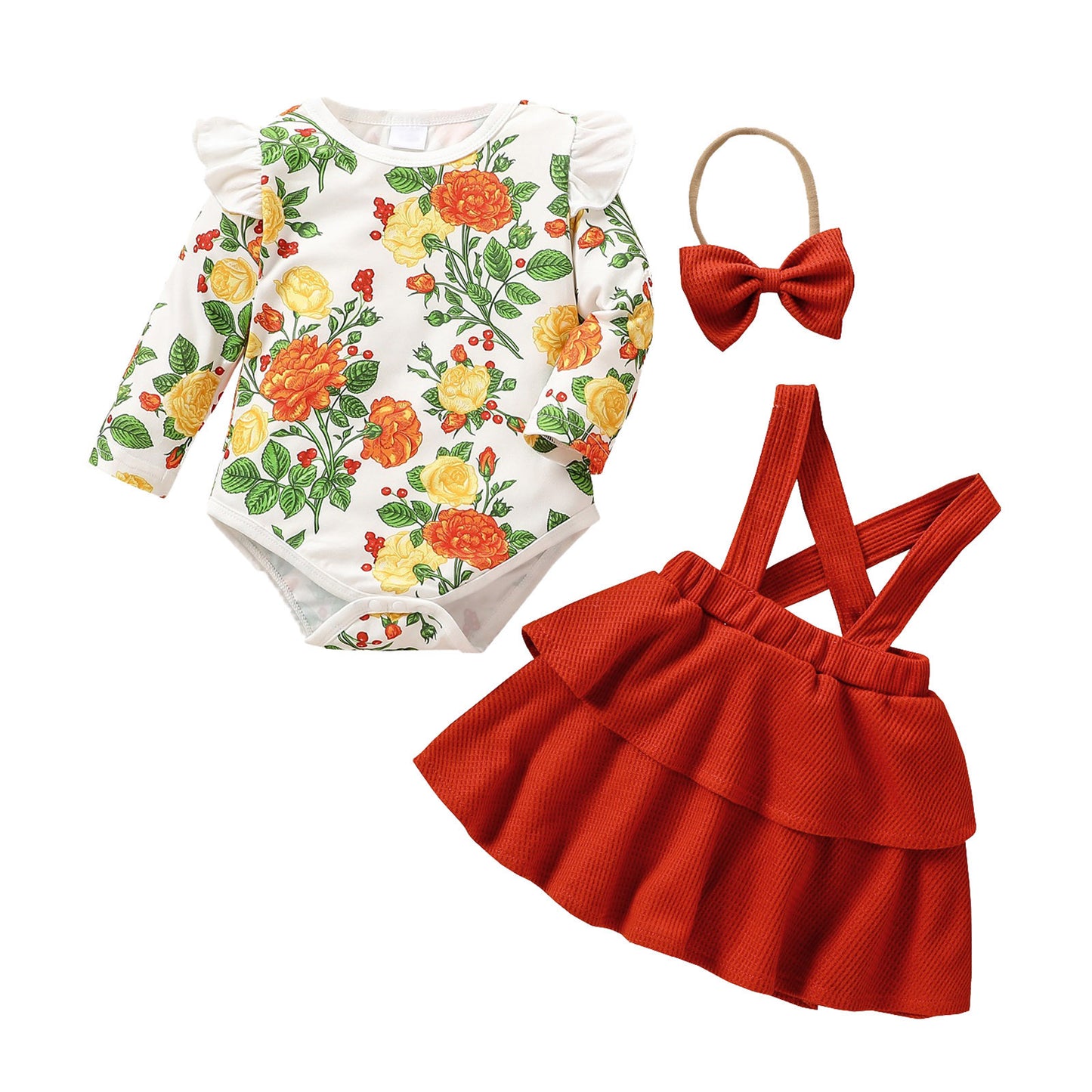 Chloe Floral & Waffle Suspender Set
